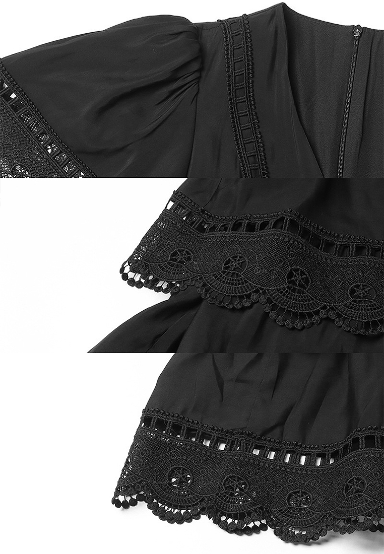 2024 season new short sleeved lace V-neck dress CA24032622BK