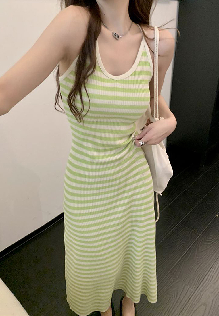 Summer knitted striped suspender dress CA24050622BK