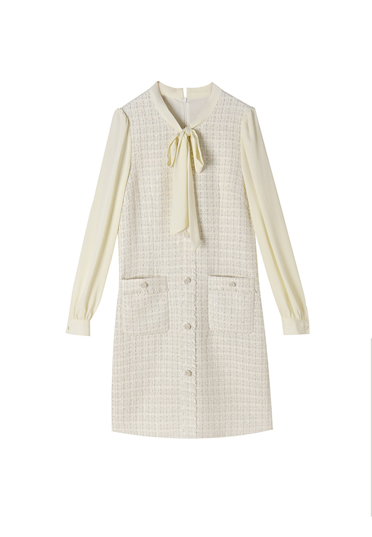 White bow long sleeved dress CA24091122BE