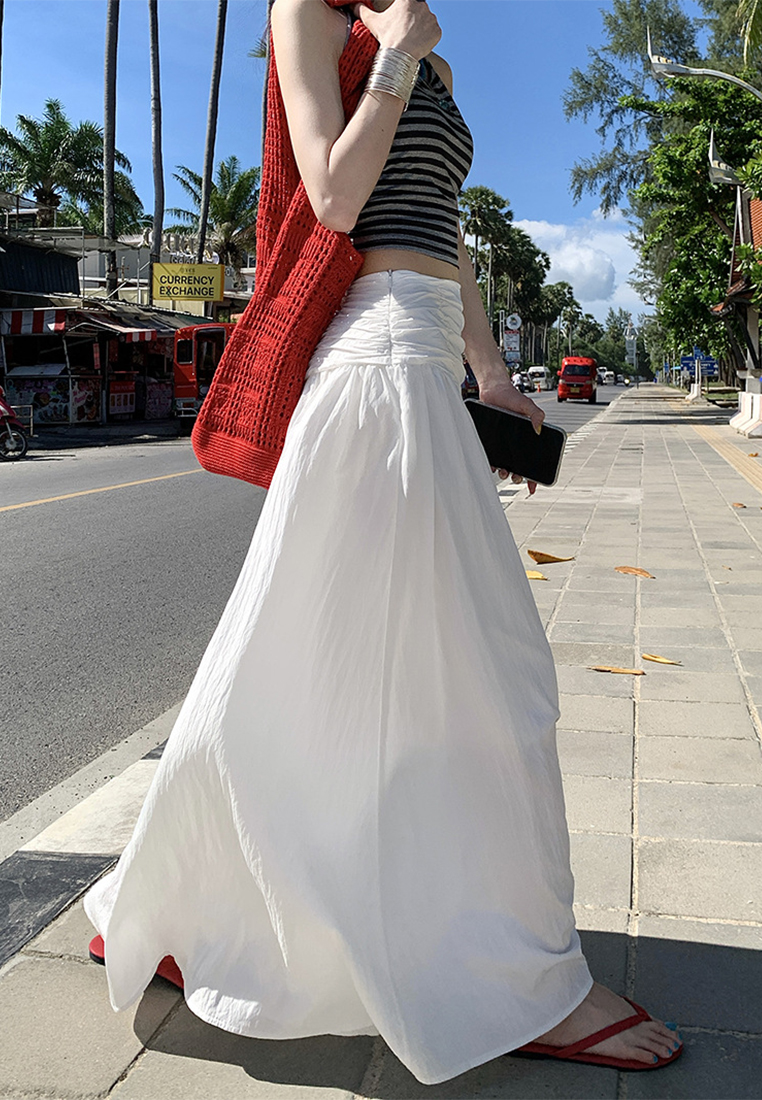 French White Soft Maxi Skirt CA25060322W