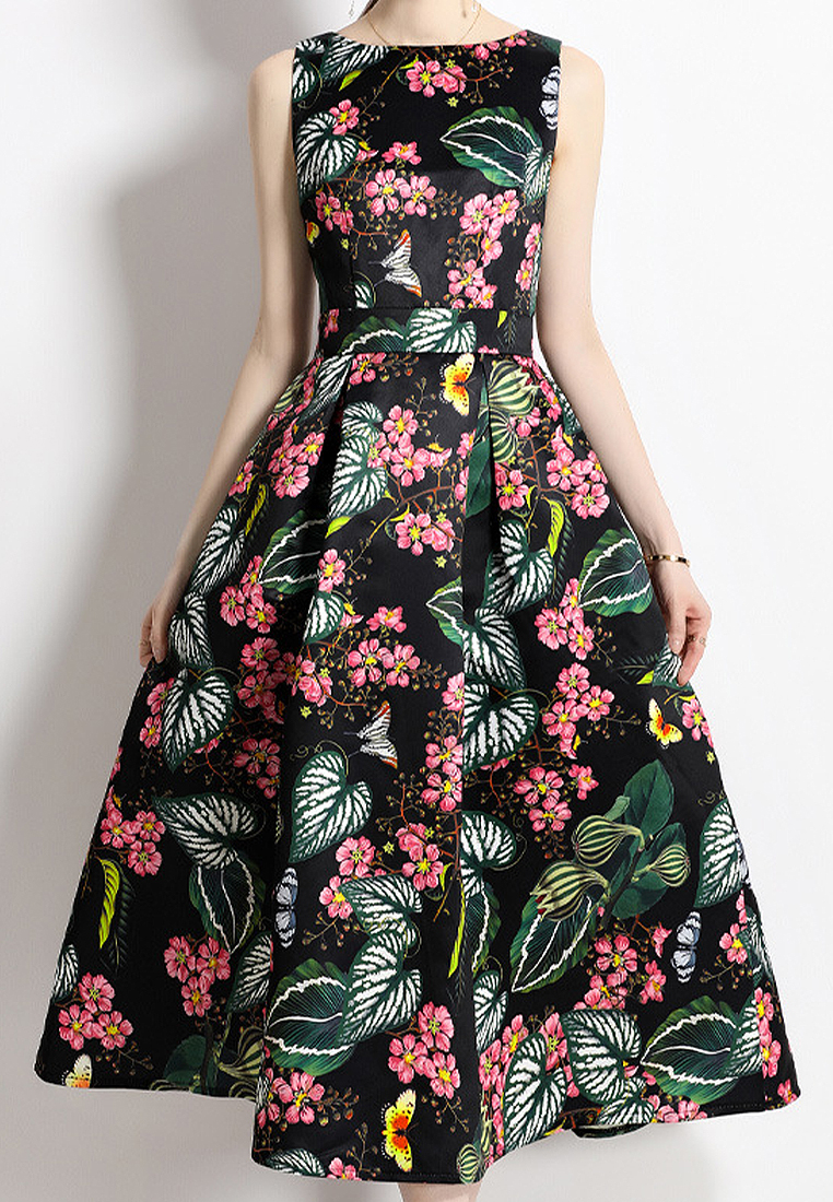 Sleeveless high-waisted A-line dress A021922