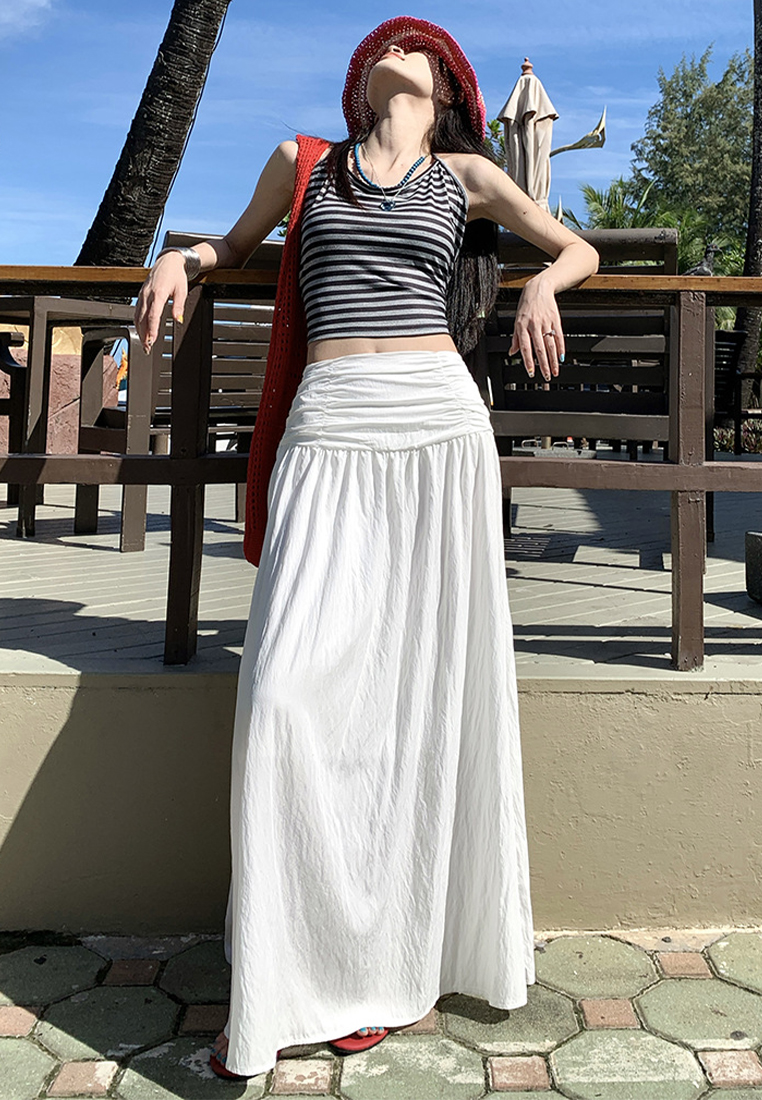 French White Soft Maxi Skirt CA25060322W