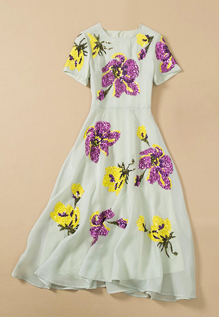 2024 Summer New Round Neck Short Sleeve Waist Wrap Skirt CA24031922YE