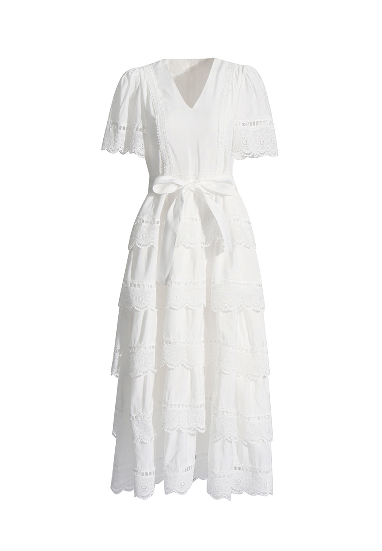 2024 season new short sleeved lace V-neck dress CA24032622BK