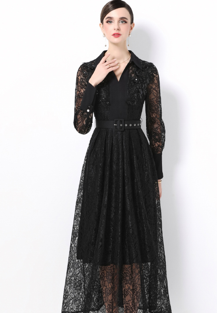 Lace elegant and stylish long-sleeved dress CA25110322PI