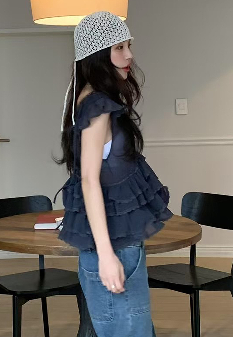 New Splicing V-neck Heavy Industry Sleeveless Top CA25042922PI