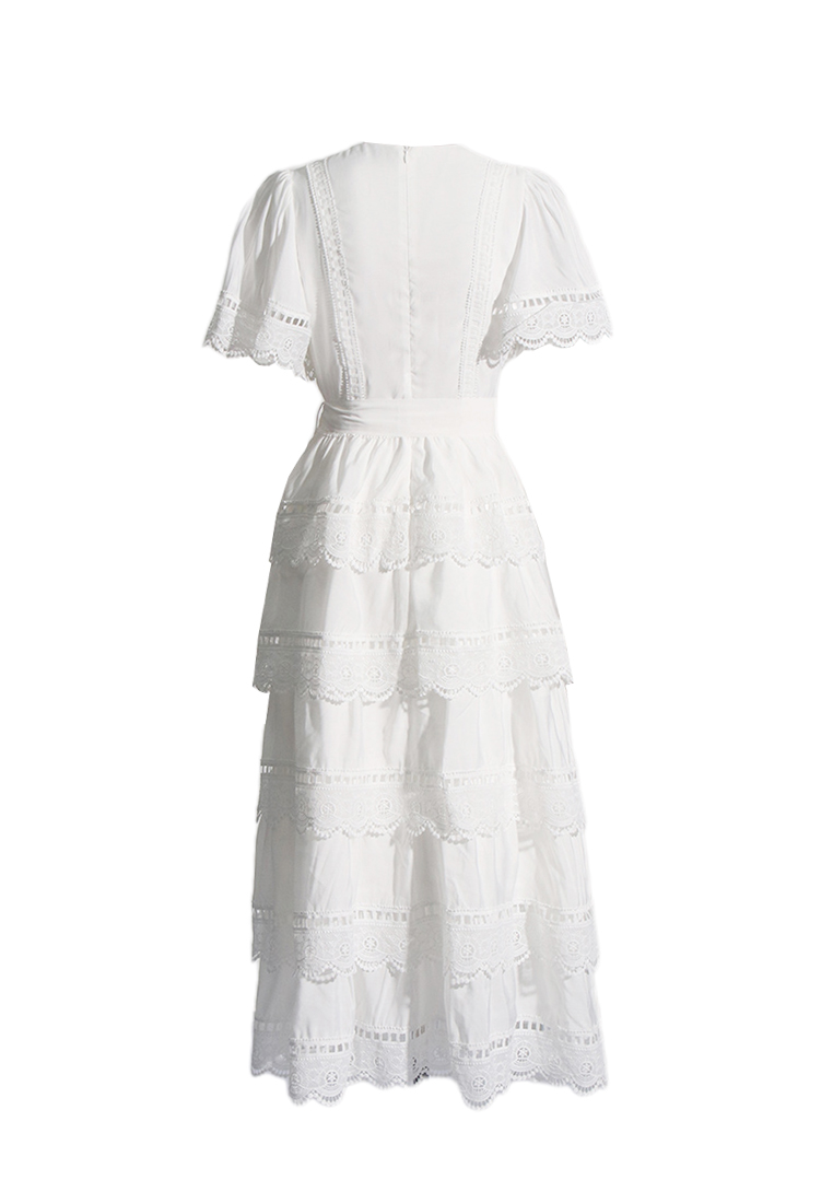 2024 season new short sleeved lace V-neck dress CA24032622BK