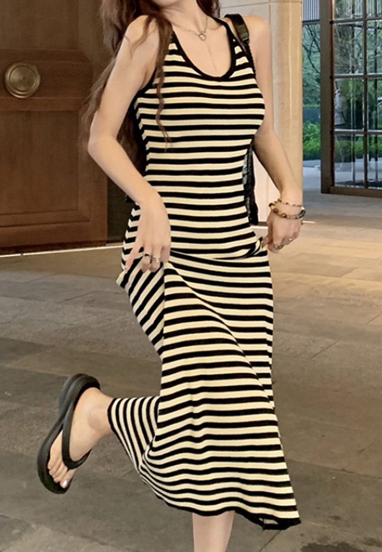 Summer knitted striped suspender dress CA24050622BK