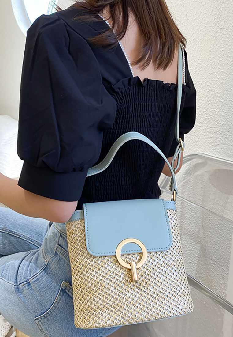 New style hand-held lock straw beach crossbody bag CA25042322BK