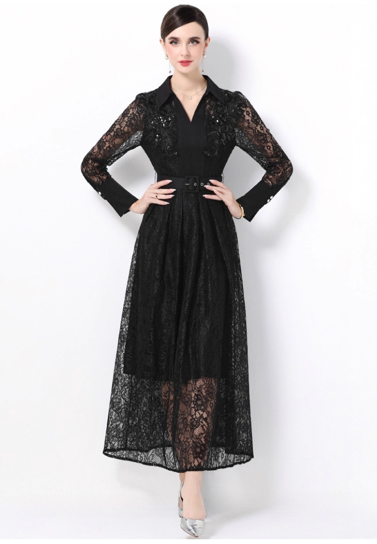 Lace elegant and stylish long-sleeved dress CA25110322PI