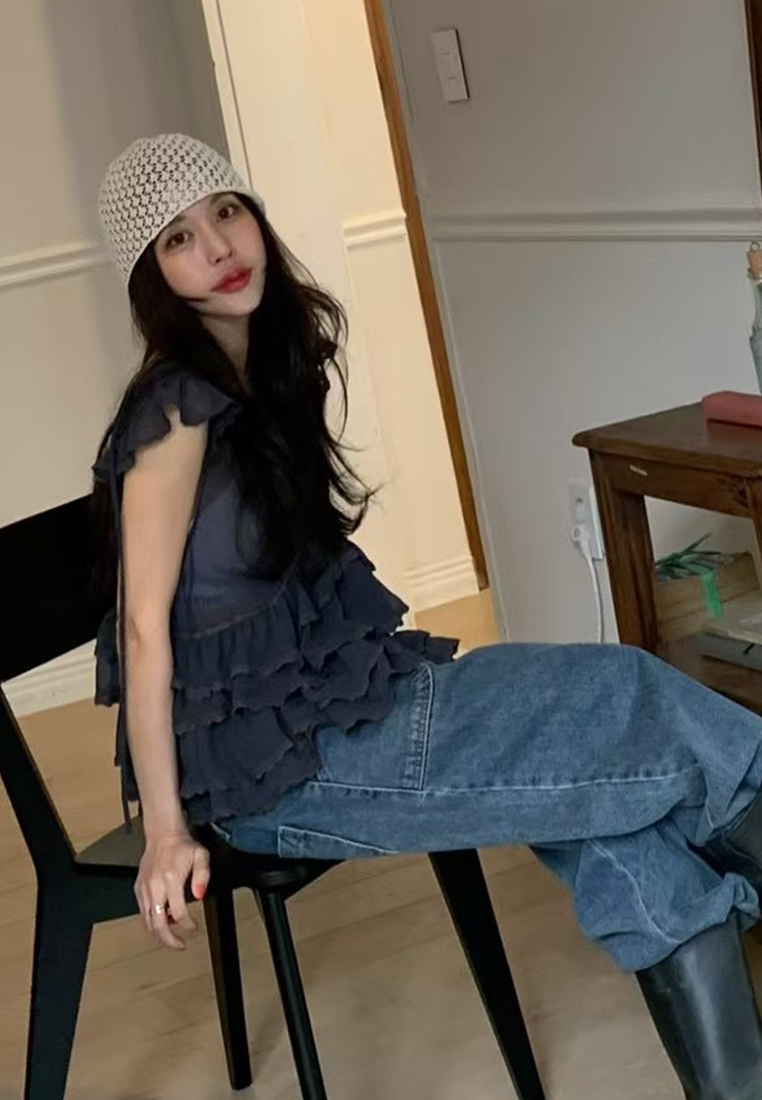 New Splicing V-neck Heavy Industry Sleeveless Top CA25042922PI