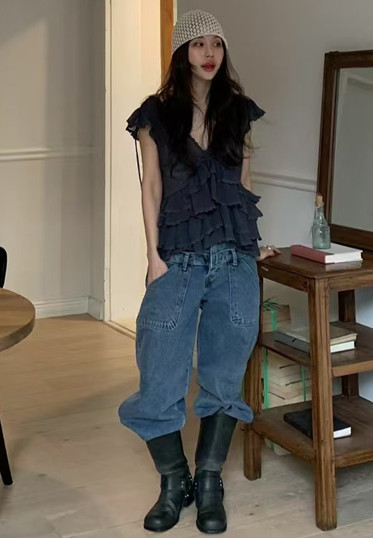 New Splicing V-neck Heavy Industry Sleeveless Top CA25042922PI