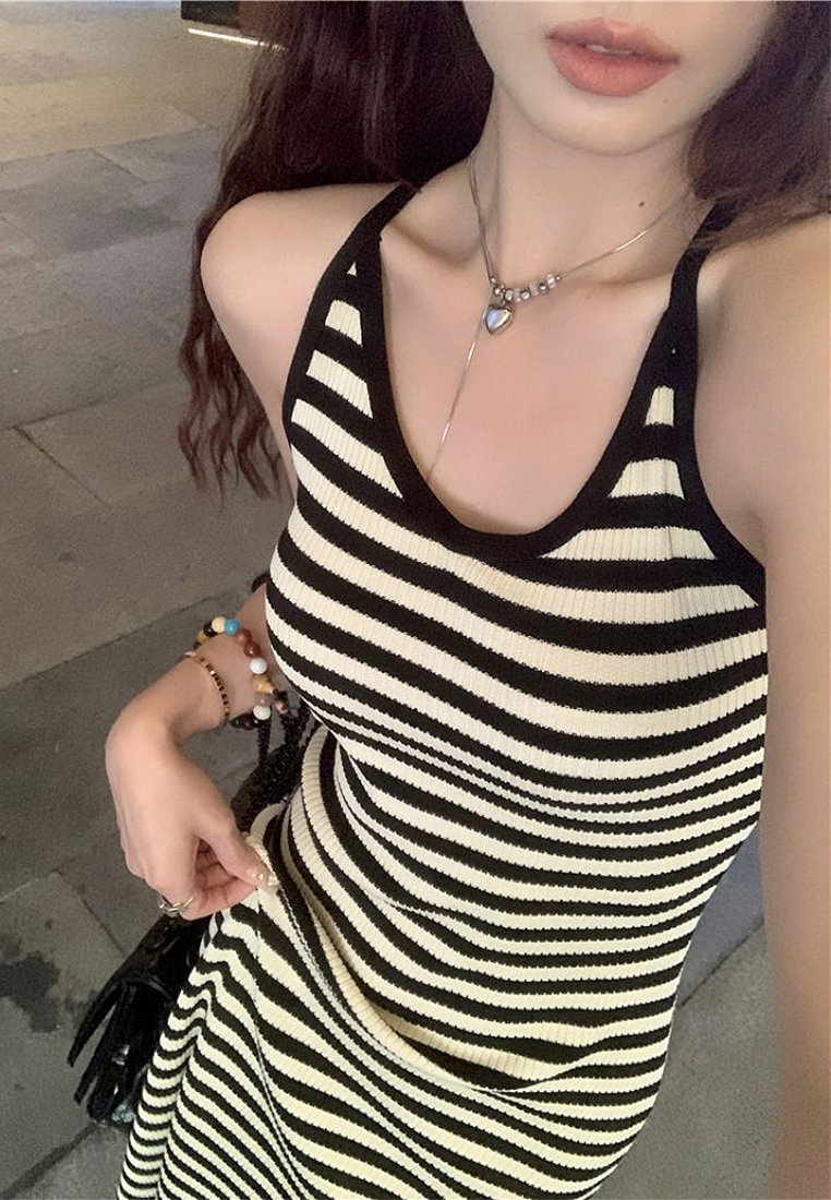Summer knitted striped suspender dress CA24050622BK