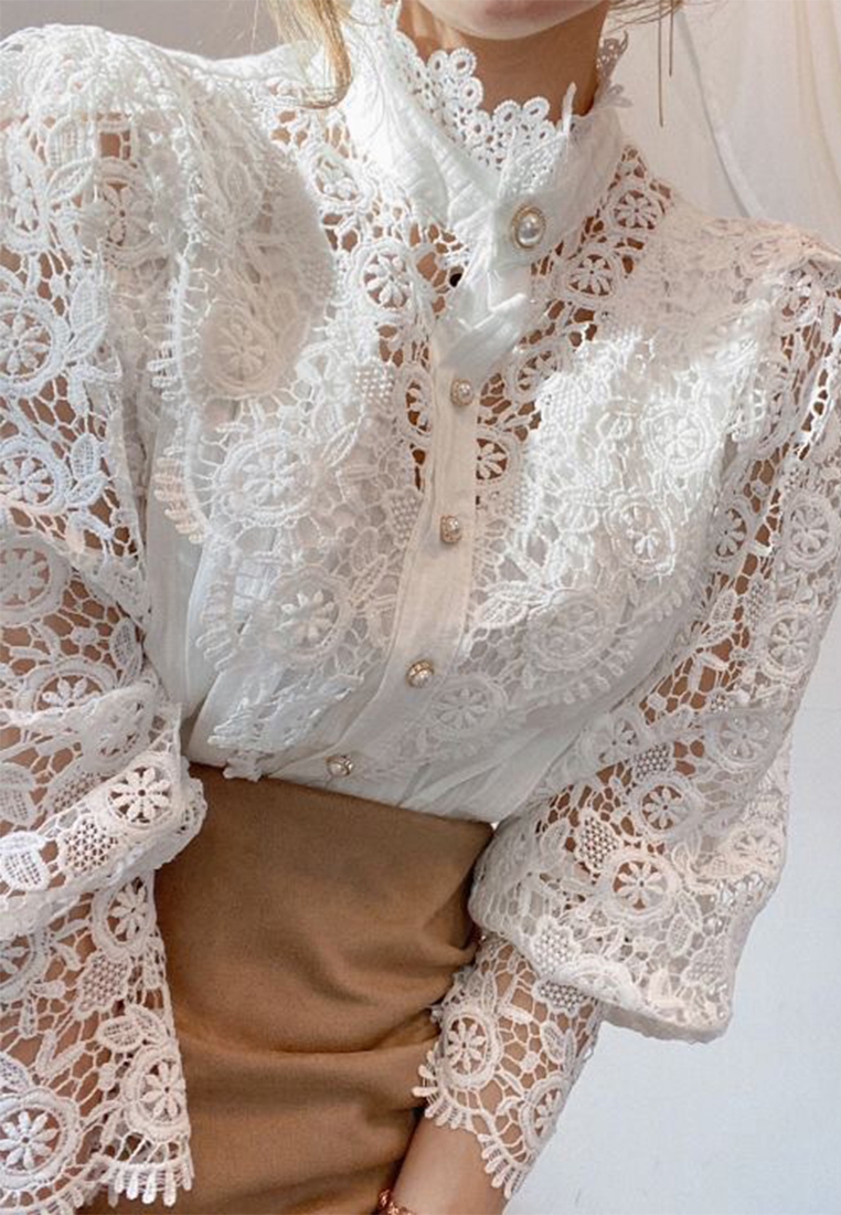 French style loose button lace shirt CA241128122W
