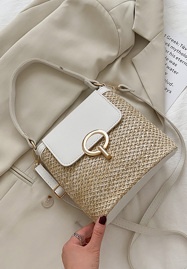 New style hand-held lock straw beach crossbody bag CA25042322BK