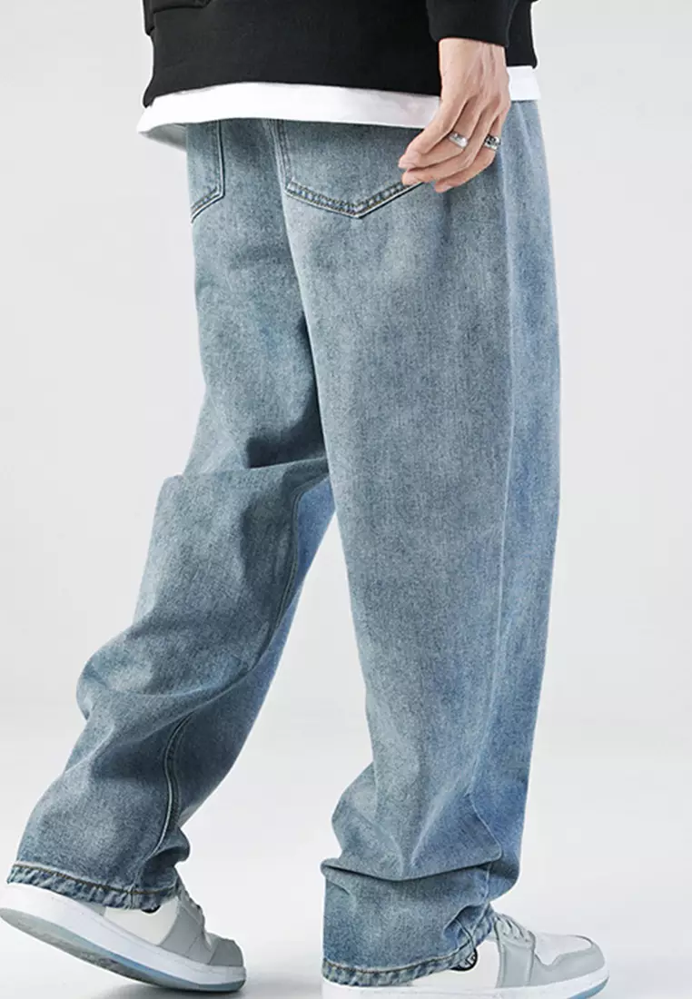 Simple Straight Washed Denim Long Pants A22050331BK