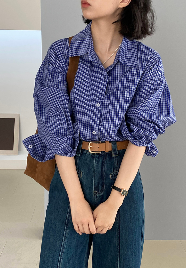 New temperament plaid shirt Blouses K091601