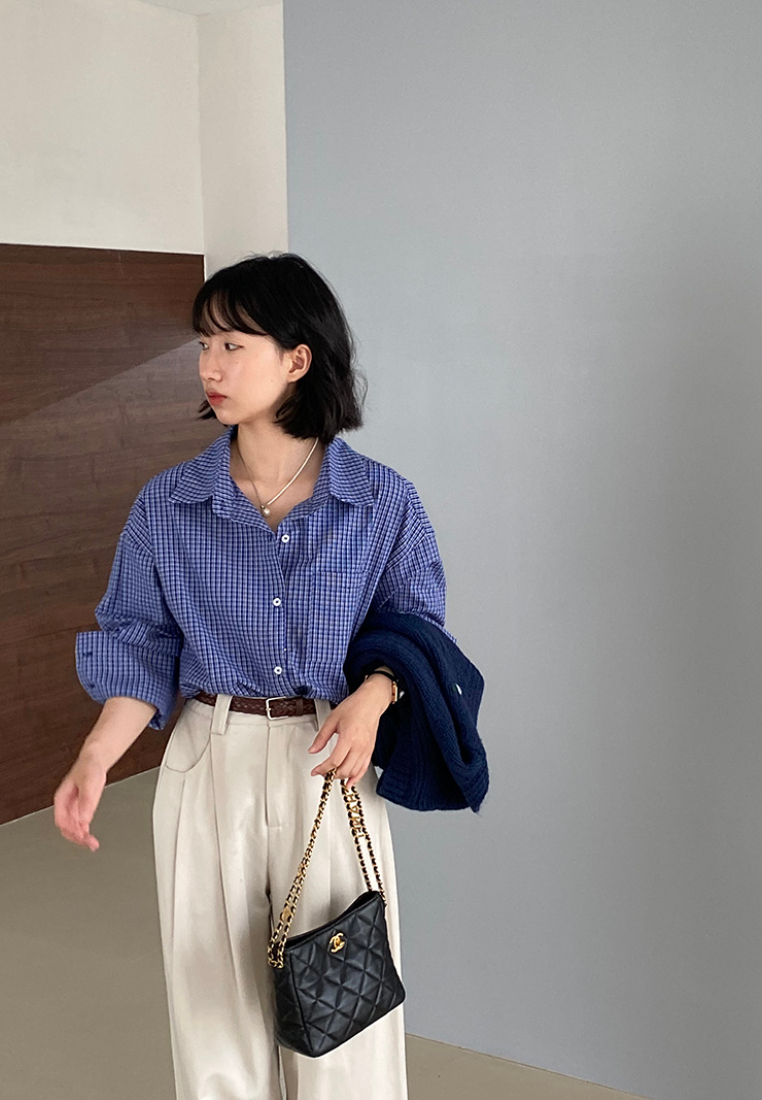 New temperament plaid shirt Blouses K091601