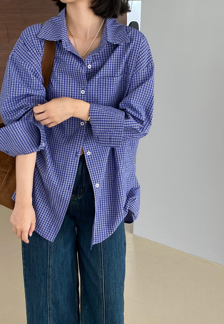 New temperament plaid shirt Blouses K091601