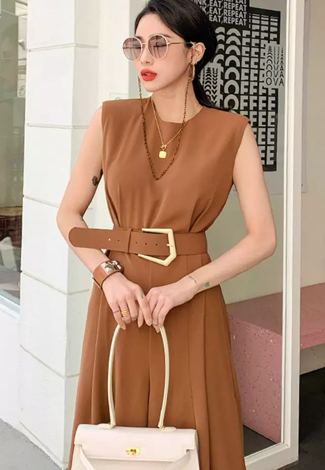 Sleeveless with Hight Slit Hem Maxi jumpsuit A21031907BW