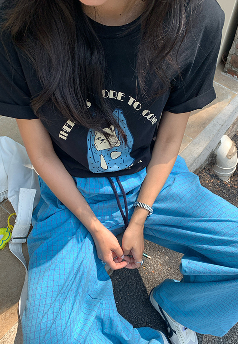 New printed letter loose short sleeved top CA25042918BK