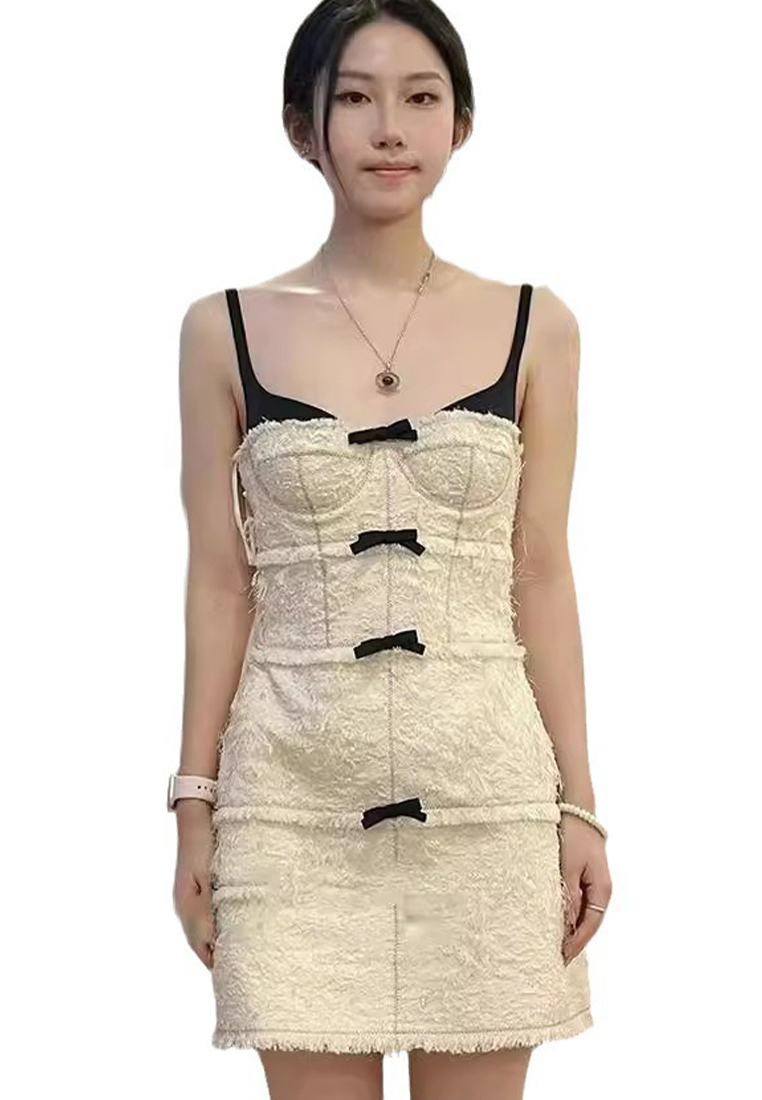 Elegant bow dress with suspenders CA242111923W