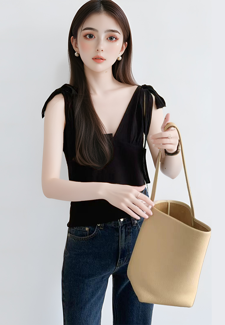 New Style Temperament Bowknot Sleeveless Vest Suspender Top CA25060323BK