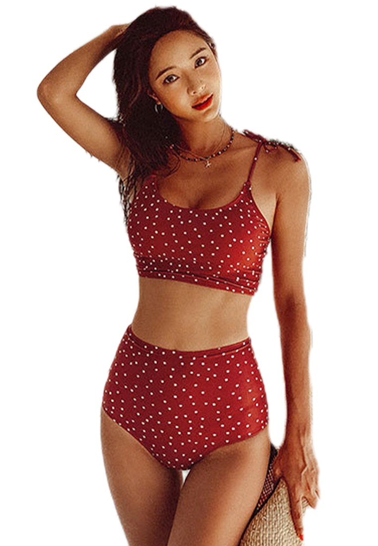 Korean Retro Sling High Waist Swimsuit CA24032123RD