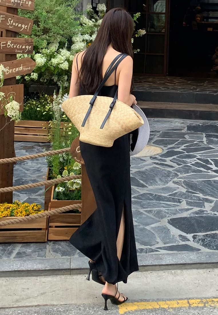 Elegant and stylish slit suspender long dress CA25070923W