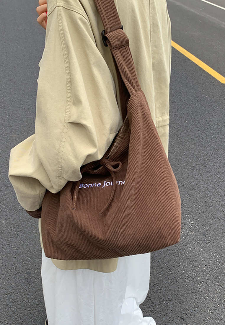 New Korean-Style Retro Plaid Reversible Commuter Shoulder Crossbody Canvas Bag CA25110723BL