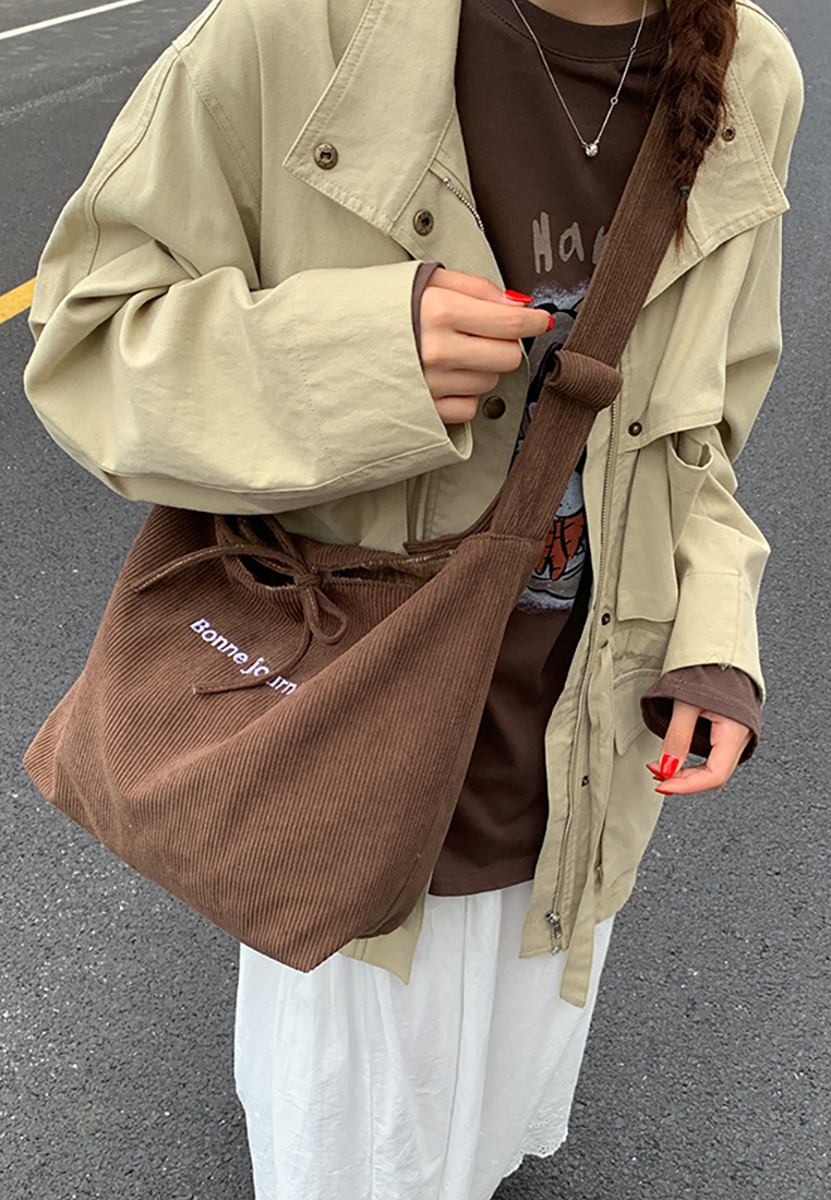 New Korean-Style Retro Plaid Reversible Commuter Shoulder Crossbody Canvas Bag CA25110723BL