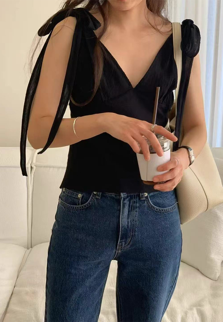 New Style Temperament Bowknot Sleeveless Vest Suspender Top CA25060323BK