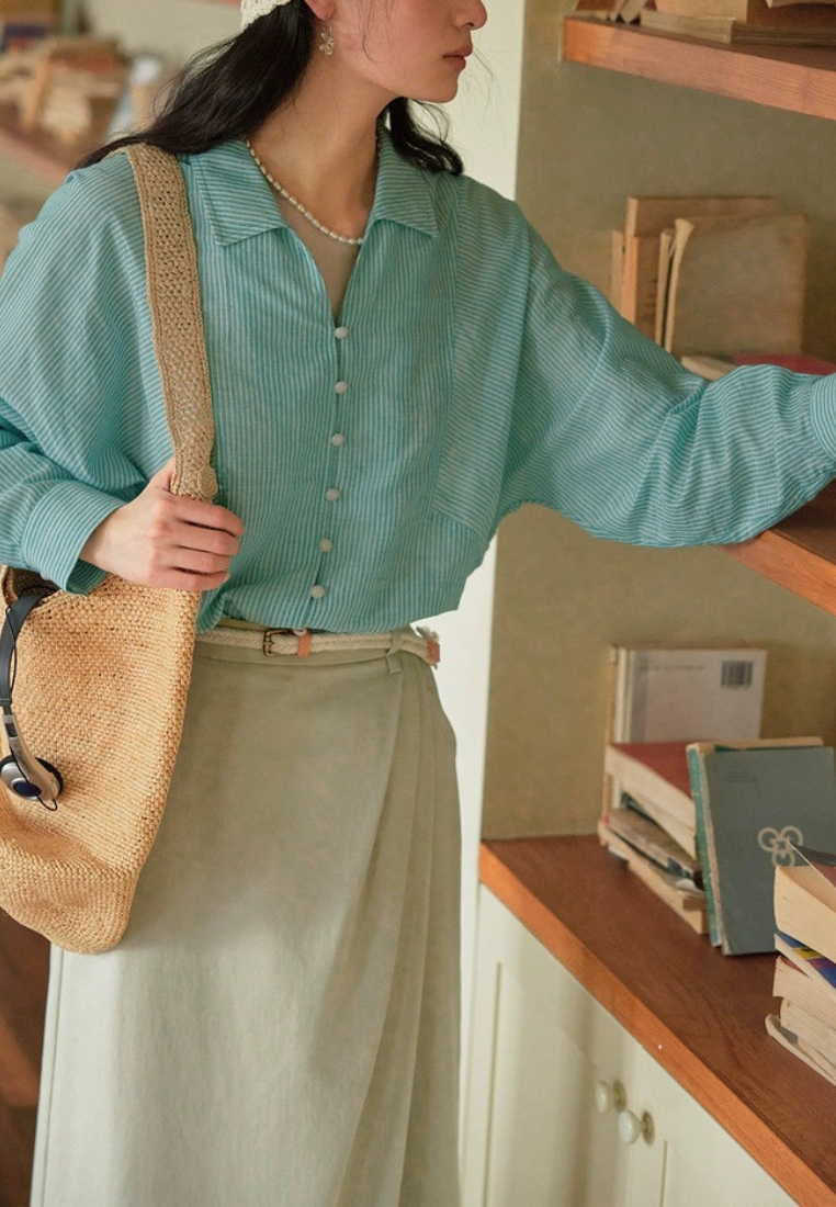 French striped thin slim loose top CA25091923BL