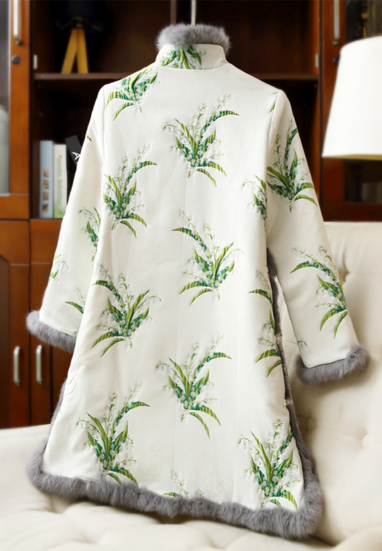 Rabbit fur jacquard quilted retro style cheongsam dress CA122723W