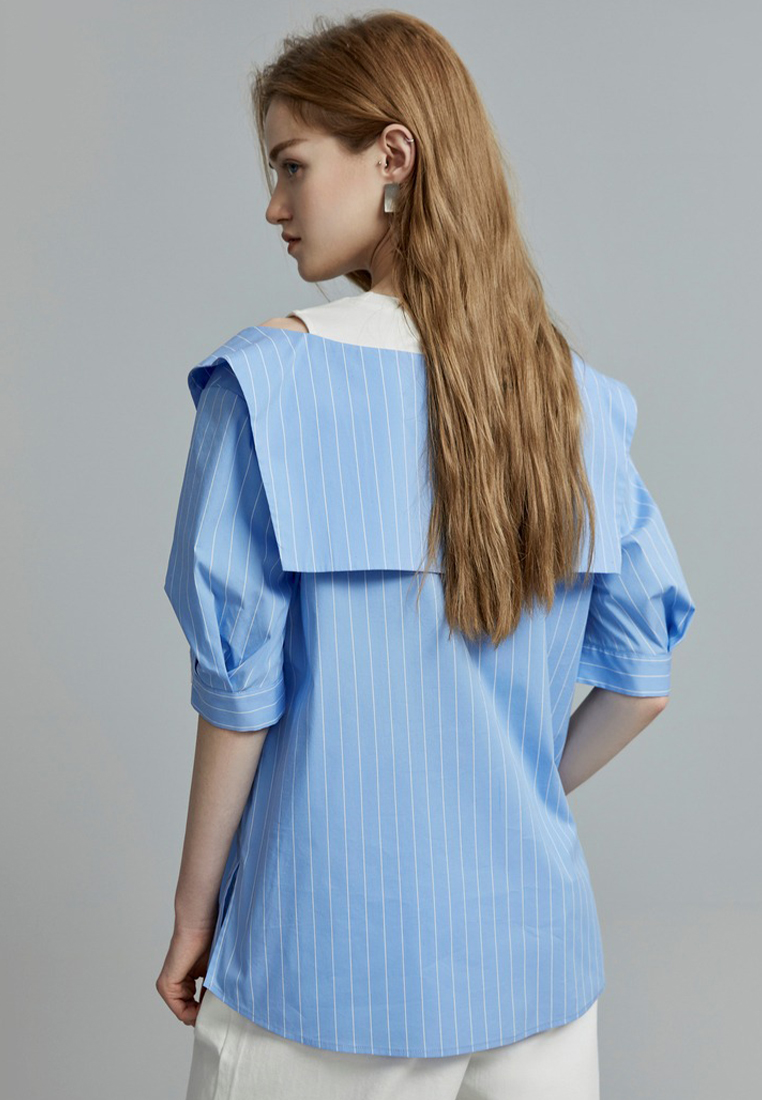 French fake two piece round neck off shoulder commuter style top CA120423