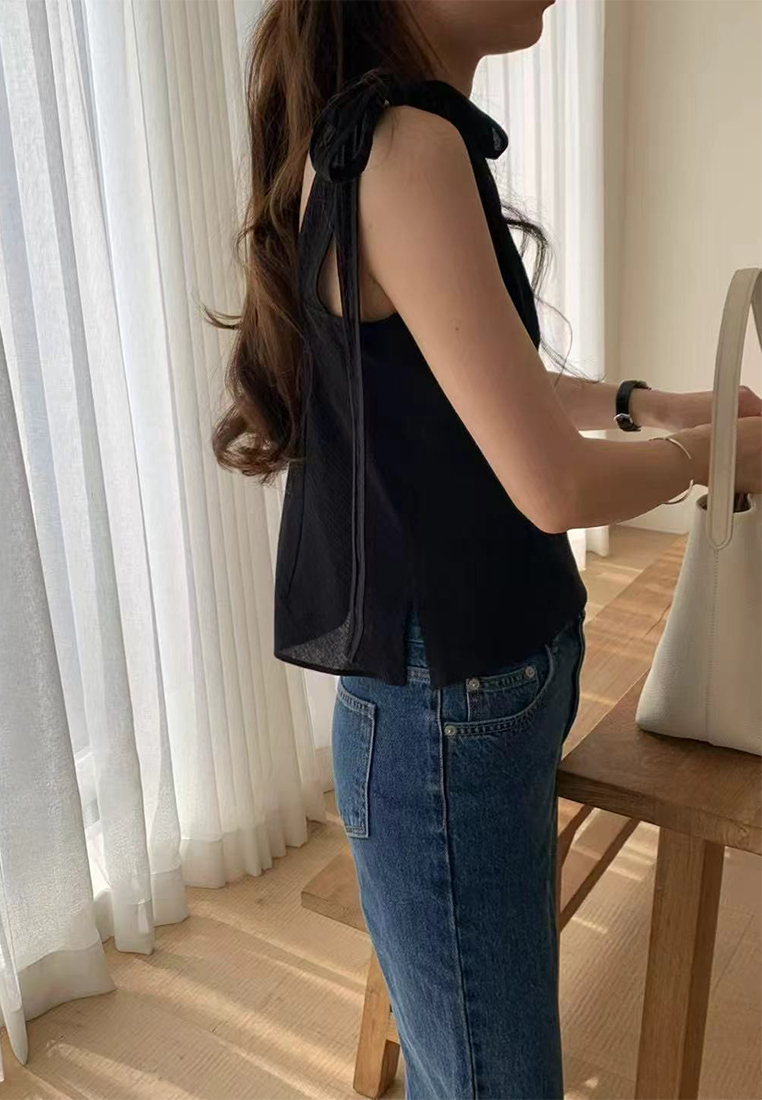 New Style Temperament Bowknot Sleeveless Vest Suspender Top CA25060323BK