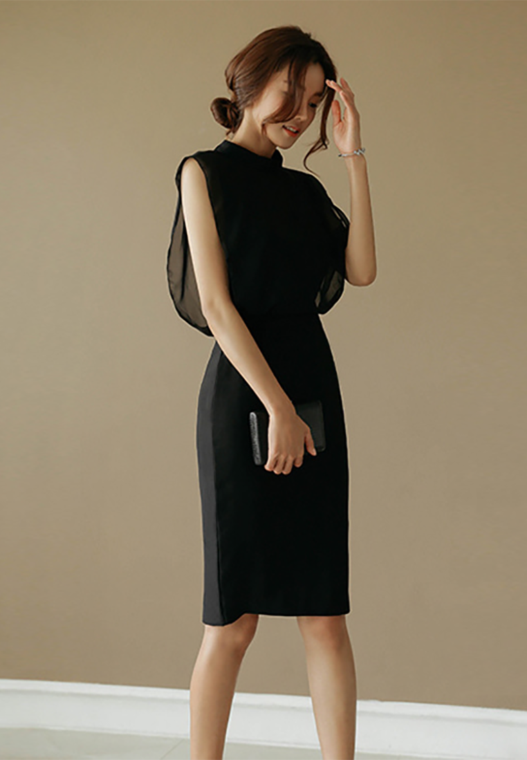 Summer New Slim Fit Round Neck Pencil Skirt CA25091523BK