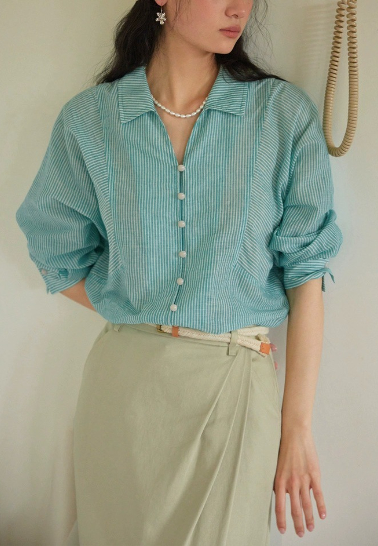 French striped thin slim loose top CA25091923BL