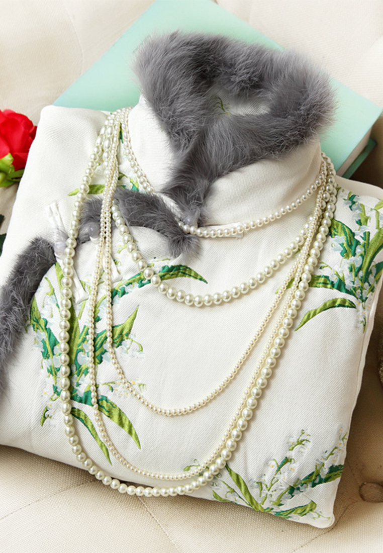 Rabbit fur jacquard quilted retro style cheongsam dress CA122723W