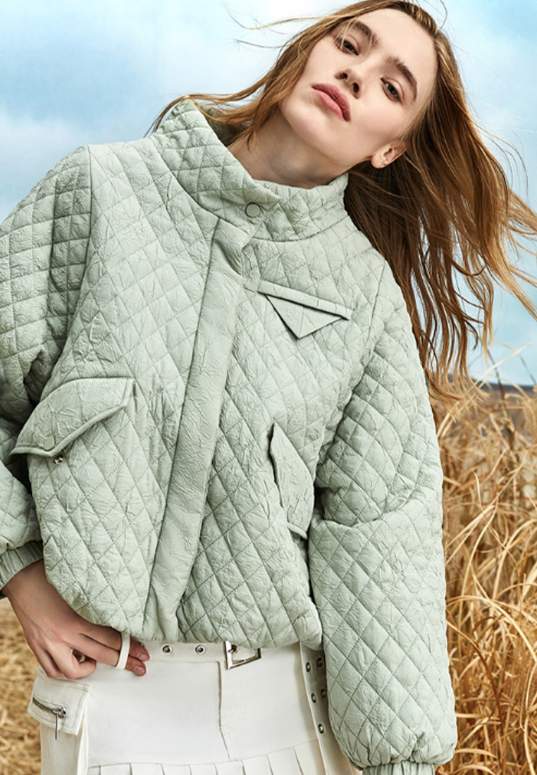 Winter New Solid Short Stand Neck Lightweight Coat CA101723GR