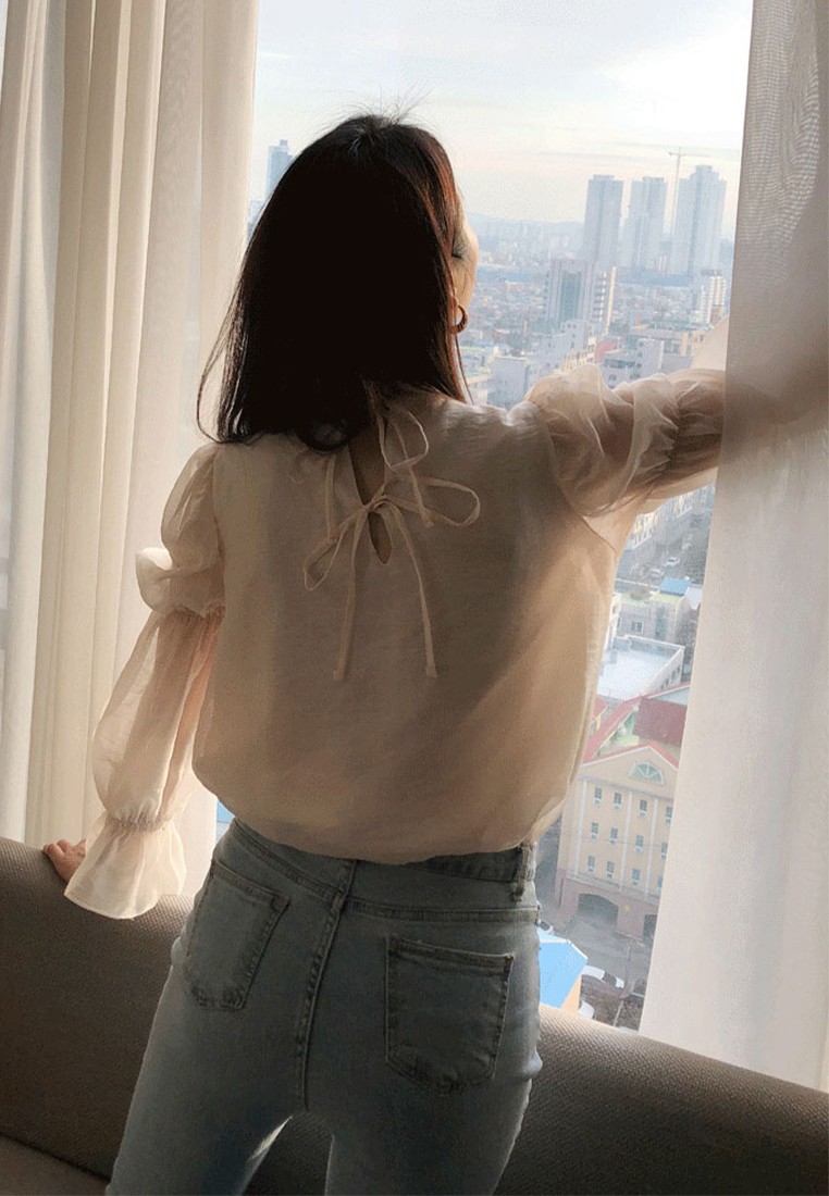 Solid color patchwork mesh lace up hollow shirt CA241128123BE