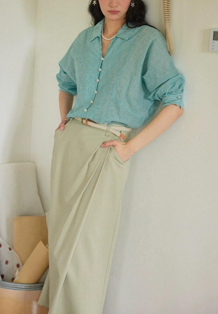 French striped thin slim loose top CA25091923BL