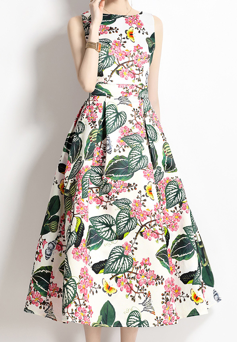 Sleeveless high-waisted A-line dress A021923