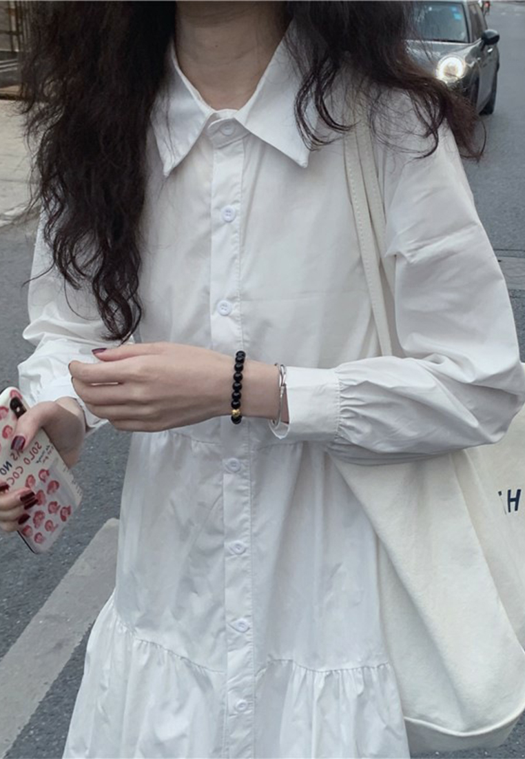 New French long-sleeved A-line shirt dress CA24030723W