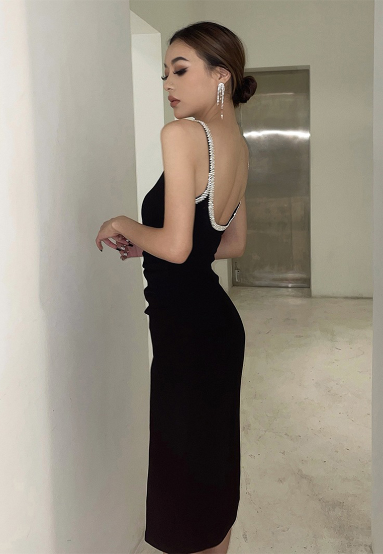 New European and American Slim Fit Sexy Strap Dress Light Luxury Dress CA4021923BK