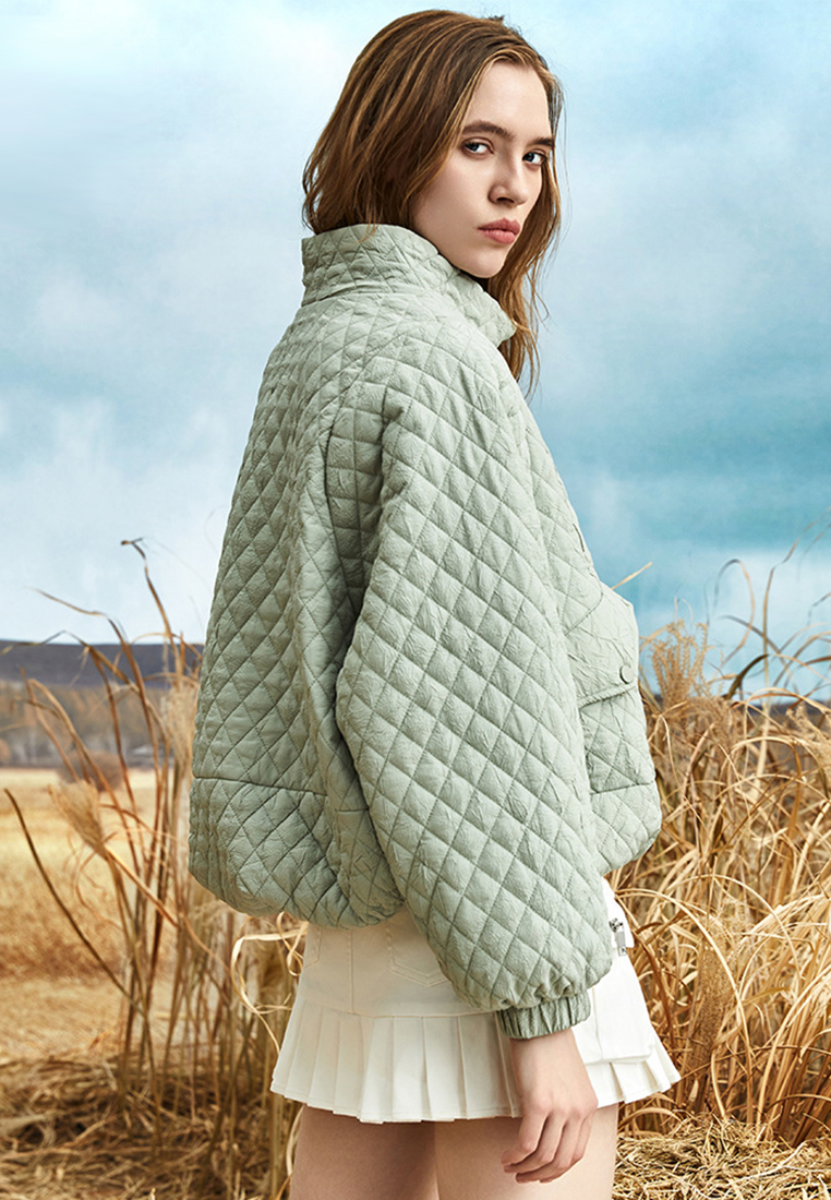 Winter New Solid Short Stand Neck Lightweight Coat CA101723GR