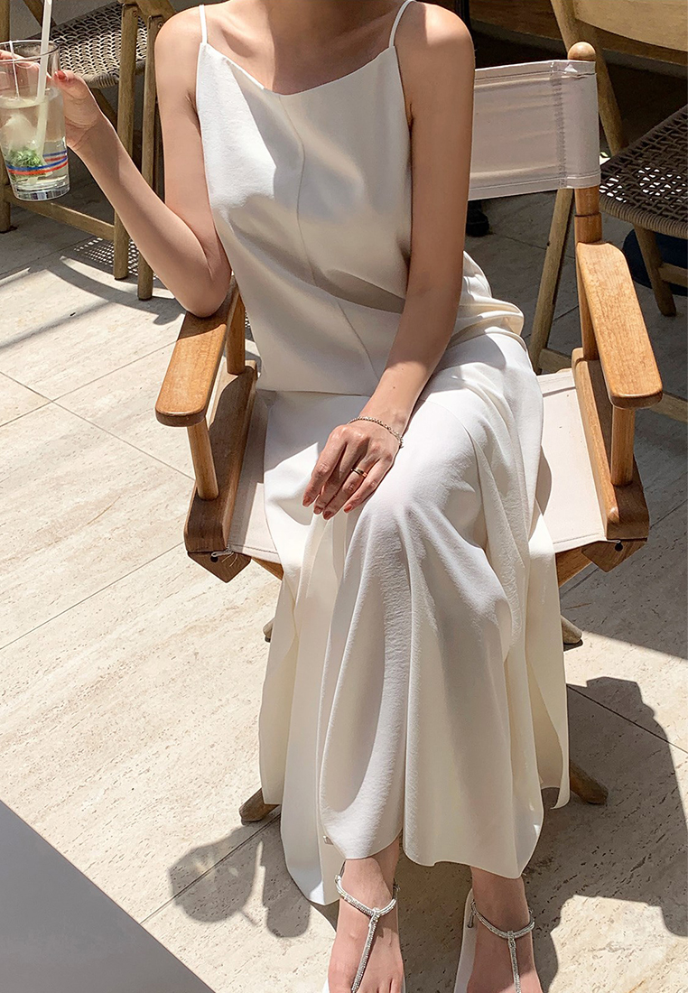 Elegant and stylish slit suspender long dress CA25070923W