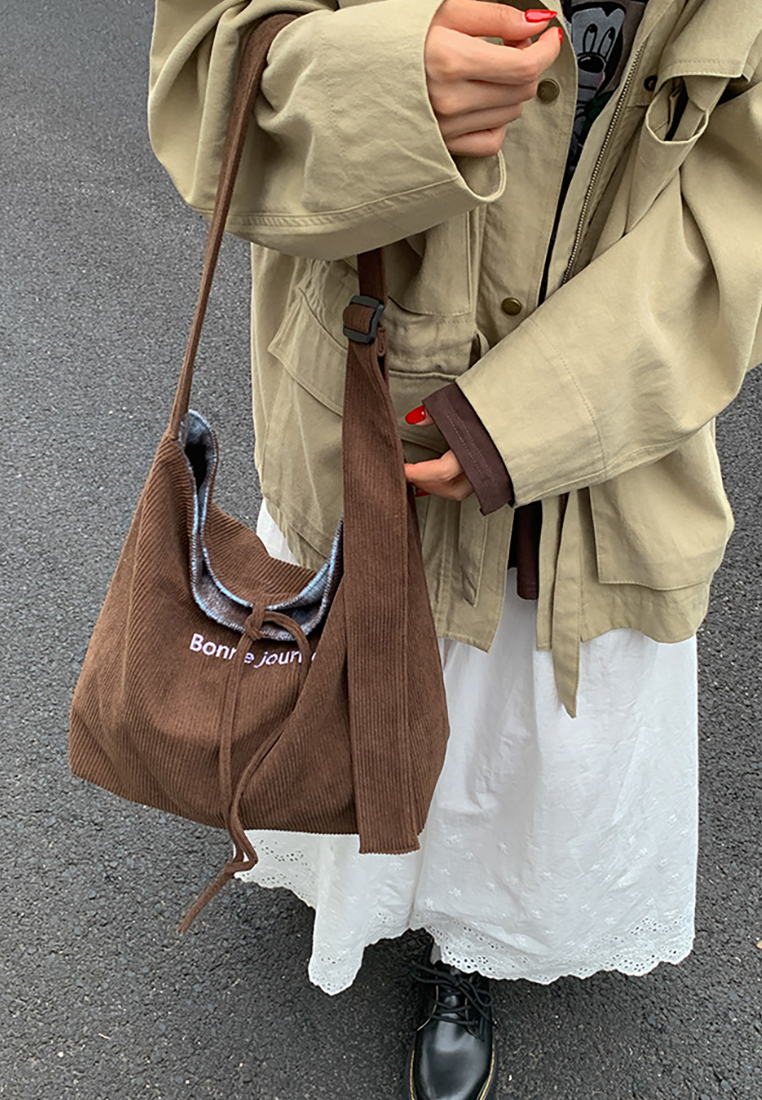 New Korean-Style Retro Plaid Reversible Commuter Shoulder Crossbody Canvas Bag CA25110723BL