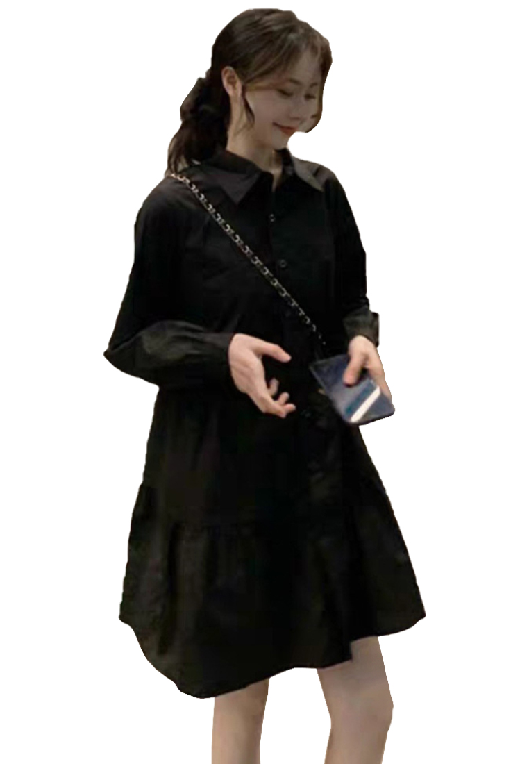 New French long-sleeved A-line shirt dress CA24030723W