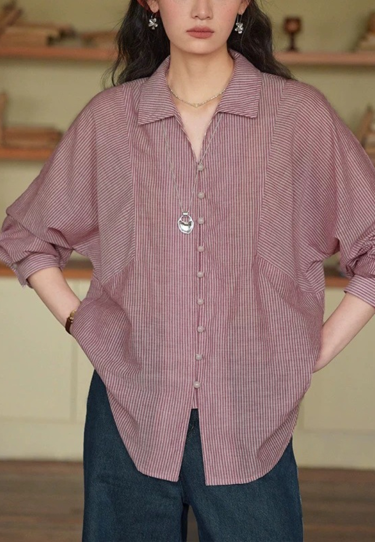 French striped thin slim loose top CA25091923BL